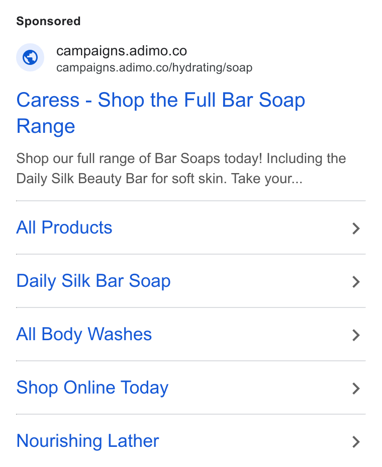 Adimo ad on Google Ads: Gampaigns.adimo.co/hydrating/soap Caress - Shop the Full Bar Soap Range Shop our full range of Bar Soaps today! Including the Daily Silk Beauty Bar for soft skin. Take your... All Products Daily Silk Bar Soap All Body Washes Shop Online Today Nourishing Lather