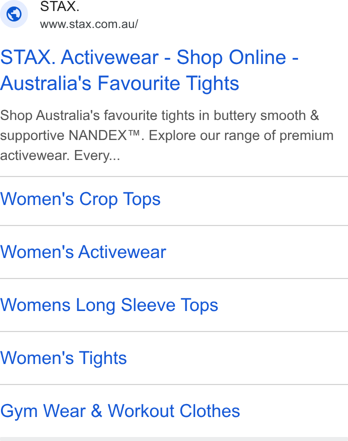STAX. ad on Google Ads: STAX. Activewear - Shop Online - Australia's Favourite Tights Shop Australia’s favourite tights in buttery smooth & supportive NANDEX™. Explore our range of premium activewear. Every... Women's Crop Tops Women's Activewear Womens Long Sleeve Tops Women's Tights Gym Wear & Workout Clothes