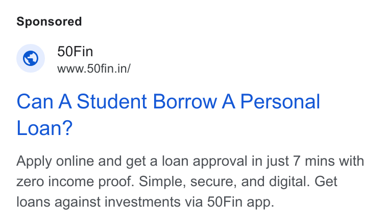 50Fin ad on Google Ads
