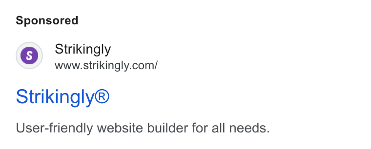 Strikingly ad on Google Ads: Strikingly® User-friendly website builder for all needs.