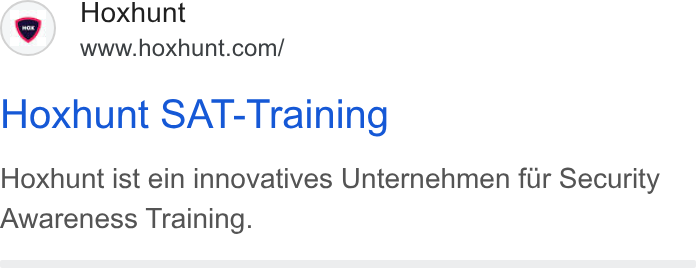 Hoxhunt ad on Google Ads: Hoxhunt SAT-Training Hoxhunt ist ein innovatives Unternehmen fur Security Awareness Training.