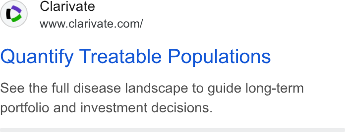 Clarivate ad on Google Ads: Quantify Treatable Populations See the full disease landscape to guide long-term portfolio and investment decisions.