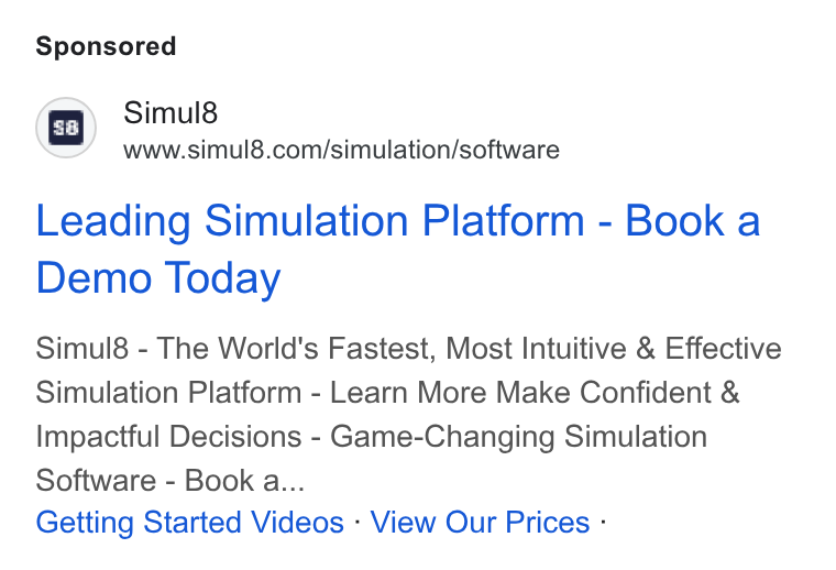 Simul8 ad on Google Ads: Leading Simulation Platform - Book a Demo Today Simul8 - The World's Fastest, Most Intuitive & Effective Simulation Platform - Learn More Make Confident & Impactful Decisions - Game-Changing Simulation Software - Book a... Getting Started Videos - View Our Prices -