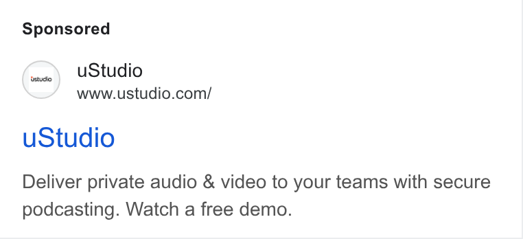 uStudio ad on Google Ads: u Studio Deliver private audio & video to your teams with secure podcasting. Watch a free demo.