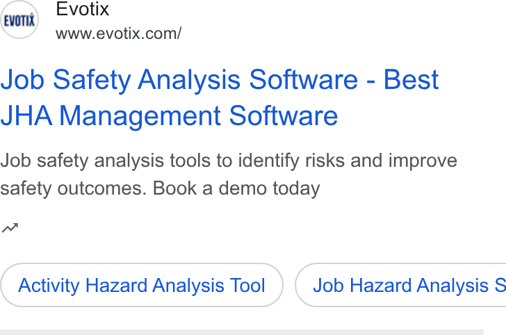 Evotix ad on Google Ads: Job Safety Analysis Software - Best JHA Management Software Job safety analysis tools to identify risks and improve safety outcomes. Book a demo today w Activity Hazard Analysis Tool } ( Job Hazard Analysis S