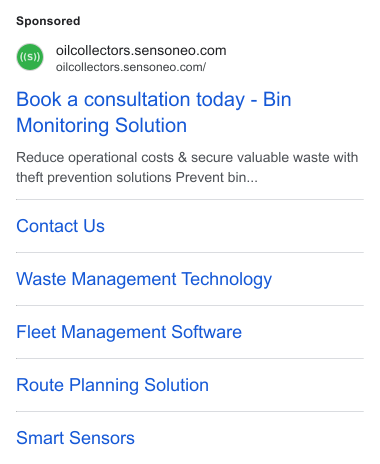 Sensoneo ad on Google Ads: oilcollectors.sensoneo.com/ Book a consultation today - Bin Monitoring Solution Reduce operational costs & secure valuable waste with theft prevention solutions Prevent bin... Contact Us Waste Management Technology Fleet Management Software Route Planning Solution Smart Sensors