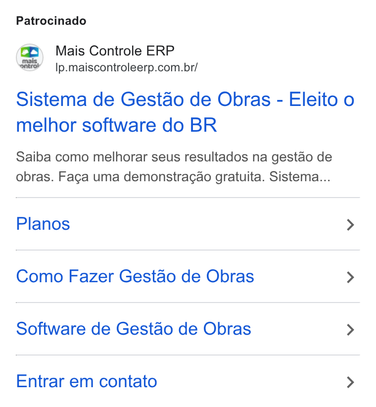 Mais Controle ad on Google Ads: Patrocinado Sistema de Gestao de Obras - Eleito o melhor software do BR Saiba como melhorar seus resultados na gestao de obras. Faga uma demonstragao gratuita. Sistema... Planos > Como Fazer Gestado de Obras > Software de Gestao de Obras > Entrar em contato >