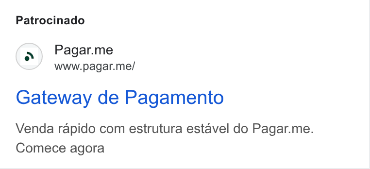 Pagar.me ad on Google Ads: Patrocinado Pagar.me www.pagar.me/ Gateway de Pagamento Venda rapido com estrutura estavel do Pagar.me. Comece agora