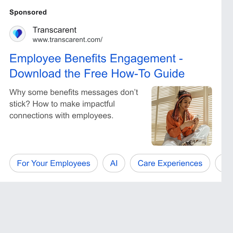 Accolade ad on Google Ads: Employee Benefits Engagement - Download the Free How-To Guide Why some benefits messages don’t stick? How to make impactful connections with employees.