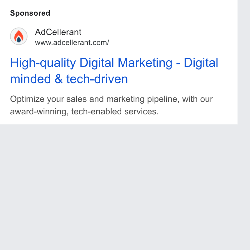 AdCellerant ad on Google Ads: High-quality Digital Marketing - Digital minded & tech-driven Optimize your sales and marketing pipeline, with our award-winning, tech-enabled services.