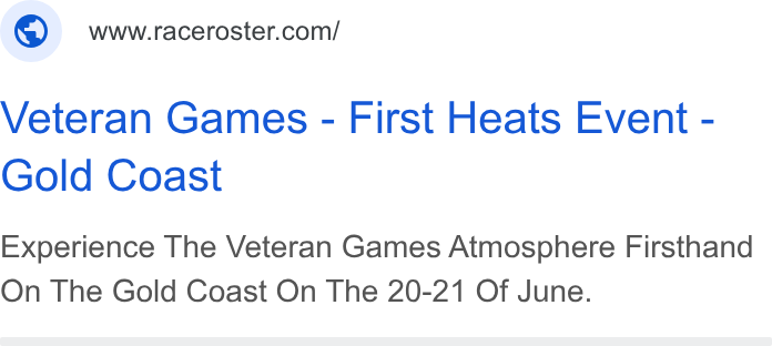 Race Roster ad on Google Ads: Veteran Games - First Heats Event - Gold Coast Experience The Veteran Games Atmosphere Firsthand On The Gold Coast On The 20-21 Of June.