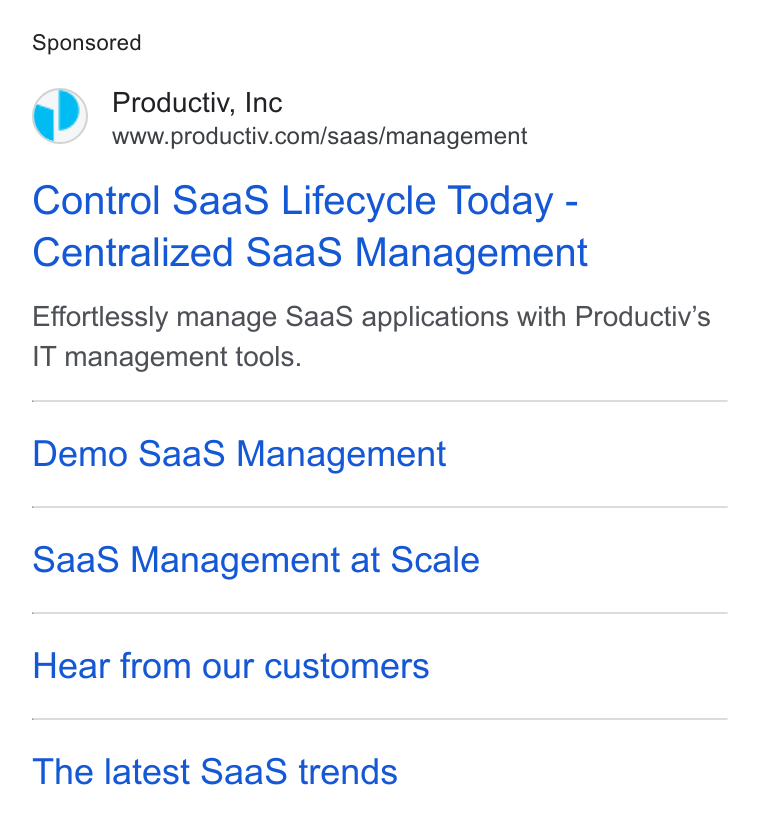 Productiv ad on Google Ads: Control Saa S Lifecycle Today - Centralized Saa S Management Effortlessly manage Saa S applications with Productiv's IT management tools. Demo Saa S Management Saa S Management at Scale Hear from our customers The latest Saa S trends
