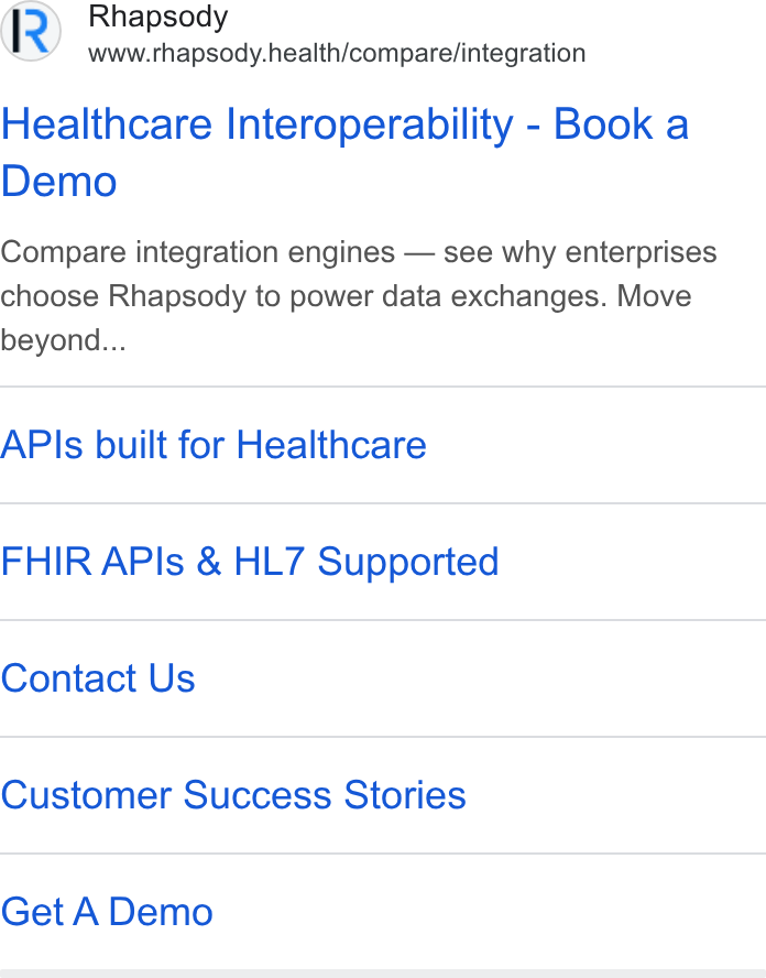 Rhapsody ad on Google Ads: Rhapsody www.rhapsody.health/compare/integration Healthcare Interoperability - Book a Demo Compare integration engines — see why enterprises choose Rhapsody to power data exchanges. Move beyond... APIs built for Healthcare FHIR APIs & HL7 Supported Contact Us Customer Success Stories Get A Demo