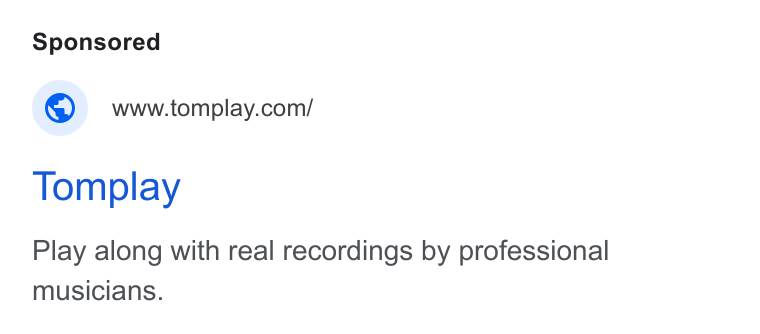 Tomplay ad on Google Ads: Tomplay Play along with real recordings by professional musicians.