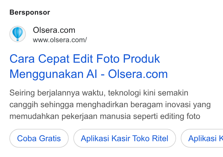 Olsera ad on Google Ads: www.olsera.com/ Cara Cepat Edit Foto Produk Menggunakan Al-Olsera.com Seiring berjalannya waktu, teknologi kini semakin canggih sehingga menghadirkan beragam inovasi yang memudahkan pekerjaan manusia seperti editing foto Coba Gratis Aplikasi Kasir Toko Ritel ) ( Aplikasi k K