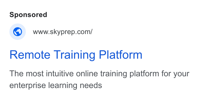 SkyPrep LMS ad on Google Ads: Remote Training Platform The most intuitive online training platform for your enterprise learning needs