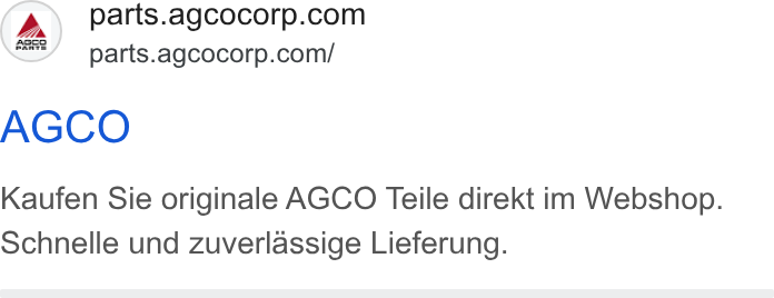 AGCO ad on Google Ads: parts.agcocorp.com/ AGCO Kaufen Sie originale AGCO Teile direkt im Webshop. schnelle und zuverlassige Lieferung.