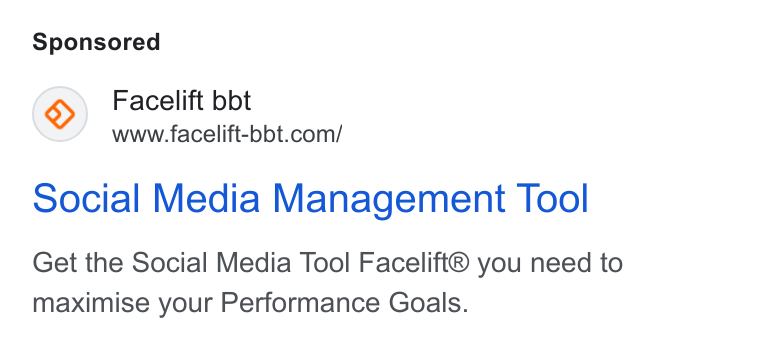 Facelift ad on Google Ads: social Media Management Tool Get the Social Media Tool Facelift® you need to maximise your Performance Goals.