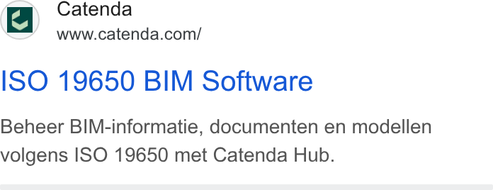 Catenda ad on Google Ads: a ISO 19650 BIM Software Beheer BIM-informatie, documenten en modellen volgens ISO 19650 met Catenda Hub.