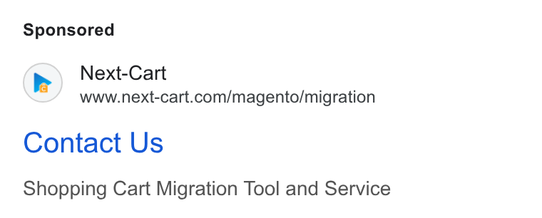 Next-Cart ad on Google Ads: Contact Us Shopping Cart Migration Tool and Service