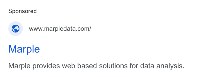 Marple ad on Google Ads: Marple Marple provides web based solutions for data analysis.