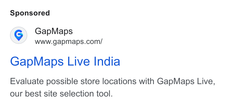 GapMaps ad on Google Ads: Gap Maps Live India Evaluate possible store locations with Gap Maps Live, our best site selection tool.