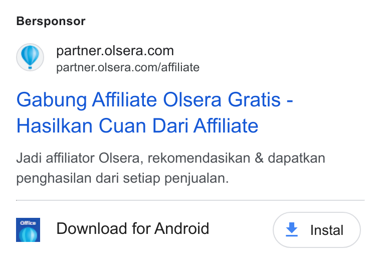 Olsera ad on Google Ads: partner.olsera.com/affiliate Gabung Affiliate Olsera Gratis - Hasilkan Cuan Dari Affiliate Jadi affiliator Olsera, rekomendasikan & dapatkan penghasilan dari setiap penjualan. Download for Android