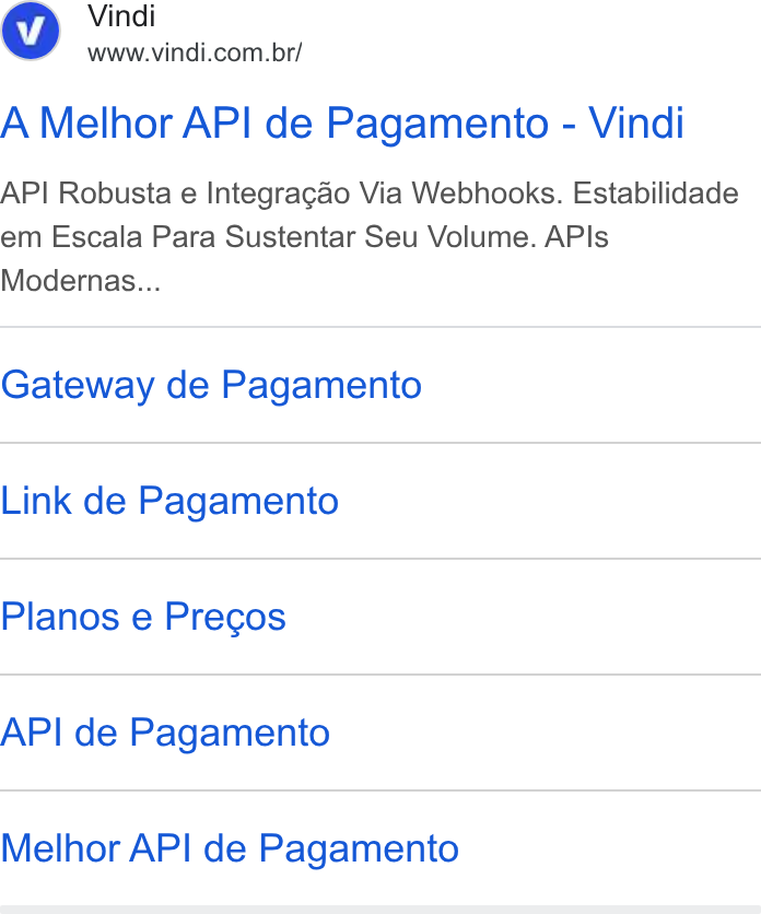 Vindi ad on Google Ads: A Melhor API de Pagamento - Vindi API Robusta e Integragao Via Webhooks. Estabilidade em Escala Para Sustentar Seu Volume. APIs Modernas... Gateway de Pagamento Link de Pagamento Planos e Pregos API de Pagamento Melhor API de Pagamento