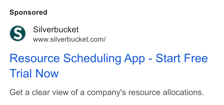 Silverbucket ad on Google Ads: Resource Scheduling App - Start Free Trial Now Get a clear view of a company's resource allocations.
