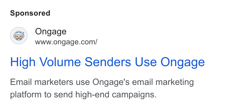 Ongage ad on Google Ads: High Volume Senders Use Ongage Email marketers use Ongage's email marketing platform to send high-end campaigns.