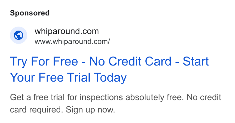 Whip Around ad on Google Ads: www.whiparound.com/ Try For Free - No Credit Card - Start Your Free Trial Today Get a free trial for inspections absolutely free. No credit card required. Sign up now.