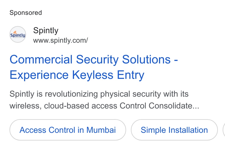 Spintly ad on Google Ads: Commercial Security Solutions - Experience Keyless Entry Spintly is revolutionizing physical security with its wireless, cloud-based access Control Consolidate... Access Control in Mumbai Simple Installation (