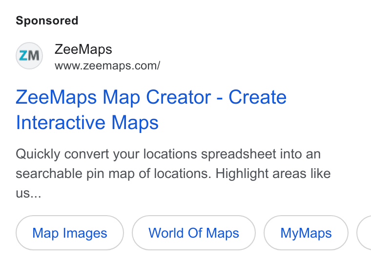 ZeeMaps ad on Google Ads: Zee Maps Map Creator - Create Interactive Maps Quickly convert your locations spreadsheet into an searchable pin map of locations. Highlight areas like us... Map Images World Of Maps My Maps <