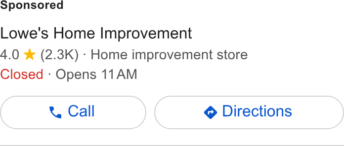 Valspar ad on Google Ads: Lowe's Home Improvement 4.0 % (2.3K) - Home improvement store Closed - Opens 11AM