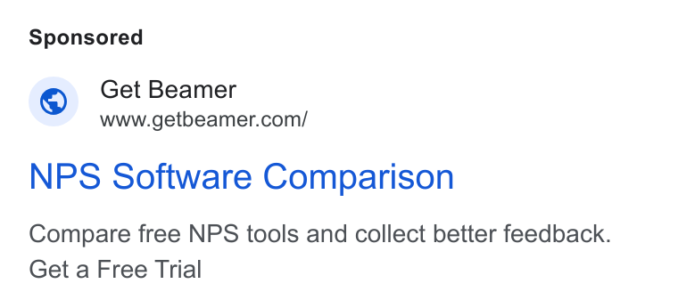 Beamer ad on Google Ads: NPS Software Comparison Compare free NPS tools and collect better feedback. Get a Free Trial