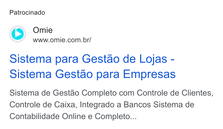 Omie ad on Google Ads: Patrocinado Sistema para Gestao de Lojas - Sistema Gestao para Empresas Sistema de Gestao Completo com Controle de Clientes, Controle de Caixa, Integrado a Bancos Sistema de Contabilidade Online e Completo...