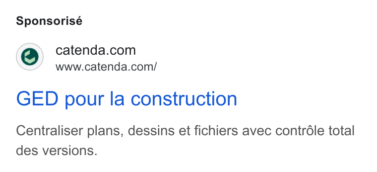 Catenda ad on Google Ads: www.catenda.com/ GED pour la construction Centraliser plans, dessins et fichiers avec contrdle total des versions.