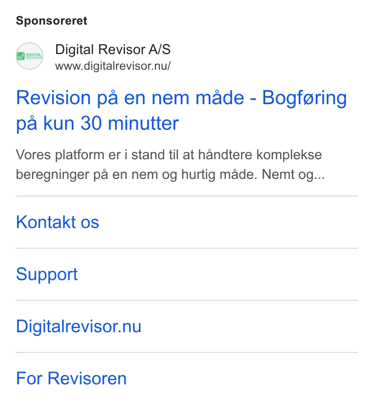 Reportability ad on Google Ads: Sponsoreret Digital Revisor A/S www.digitalrevisor.nu/ Revision pa en nem made - Bogfgring pa kun 30 minutter Vores platform er i stand til at handtere komplekse beregninger pa en nem og hurtig made. Nemt og... Kontakt os Support Digitalrevisor.nu For Revisoren
