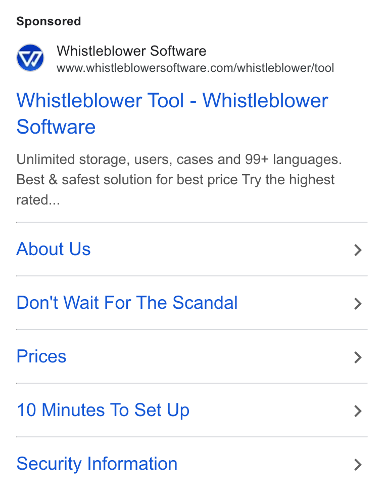 Formalize ad on Google Ads: Whistleblower Tool - Whistleblower Software Unlimited storage, users, cases and 99+ languages. Best & safest solution for best price Try the highest rated... About Us Don't Wait For The Scandal Prices 10 Minutes To Set Up Security Information