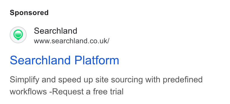 Searchland ad on Google Ads: Searchland Platform Simplify and speed up site sourcing with predefined workflows -Request a free trial