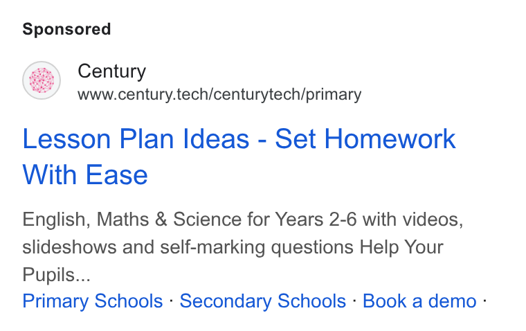 CENTURY Tech ad on Google Ads: Century www.century.tech/centurytech/primary Lesson Plan Ideas - Set Homework With Ease English, Maths & Science for Years 2-6 with videos, slideshows and self-marking questions Help Your Pupils... Primary Schools - Secondary Schools - Book a demo -
