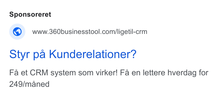 360 Business Tool ad on Google Ads: Styr pa Kunderelationer? Fa et CRM system som virker! Fa en lettere hverdag for 249/maned