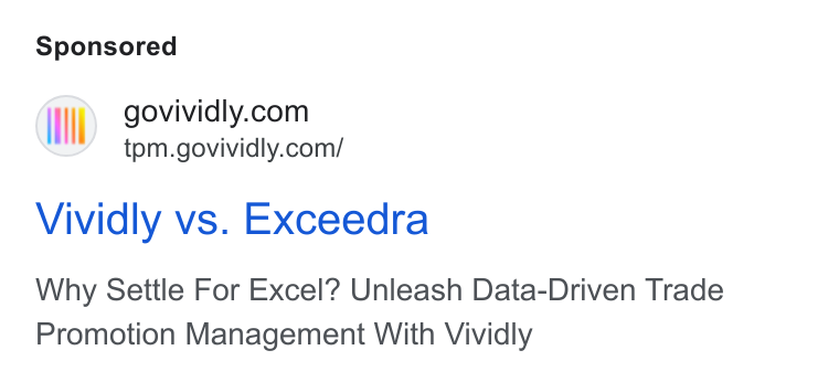 Vividly ad on Google Ads: tpm.govividly.com/ Vividly vs. Exceedra Why Settle For Excel? Unleash Data-Driven Trade Promotion Management With Vividly