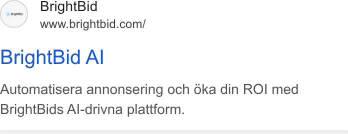 BrightBid ad on Google Ads: Bright Bid Al Automatisera annonsering och oka din ROI med Bright Bids Al-drivna plattform.