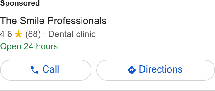 Linktree ad on Google Ads: The Smile Professionals 4.6 * (88) - Dental clinic Open 24 hours