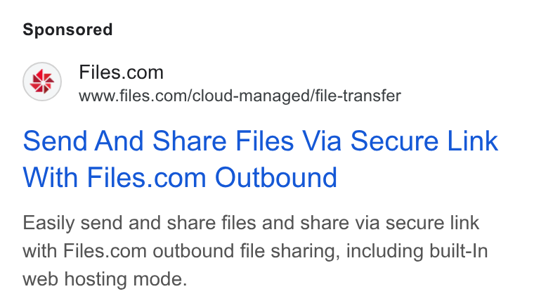 Files.com ad on Google Ads: www.files.com/cloud-managed/file-transfer Send And Share Files Via Secure Link With Files.com Outbound Easily send and share files and share via secure link with Files.com outbound file sharing, including built-In web hosting mode.