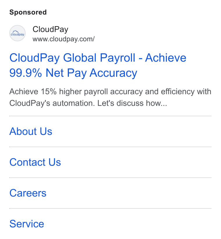 CloudPay ad on Google Ads: Cloud Pay Global Payroll - Achieve 99.9% Net Pay Accuracy Achieve 15% higher payroll accuracy and efficiency with Cloud Pay's automation. Let's discuss how... About Us Contact Us Careers Service