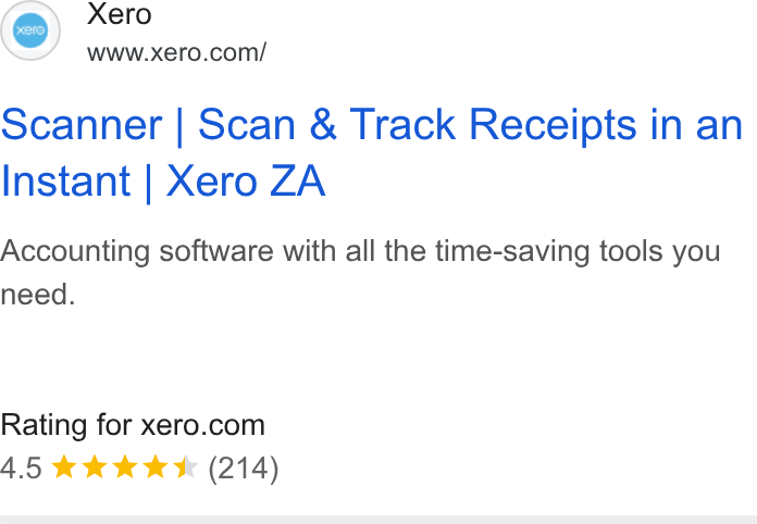 Xero ad on Google Ads: Scanner | Scan & Track Receipts in an Instant | Xero ZA Accounting software with all the time-saving tools you need. Rating for xero.com 4.5 & kek & (214)