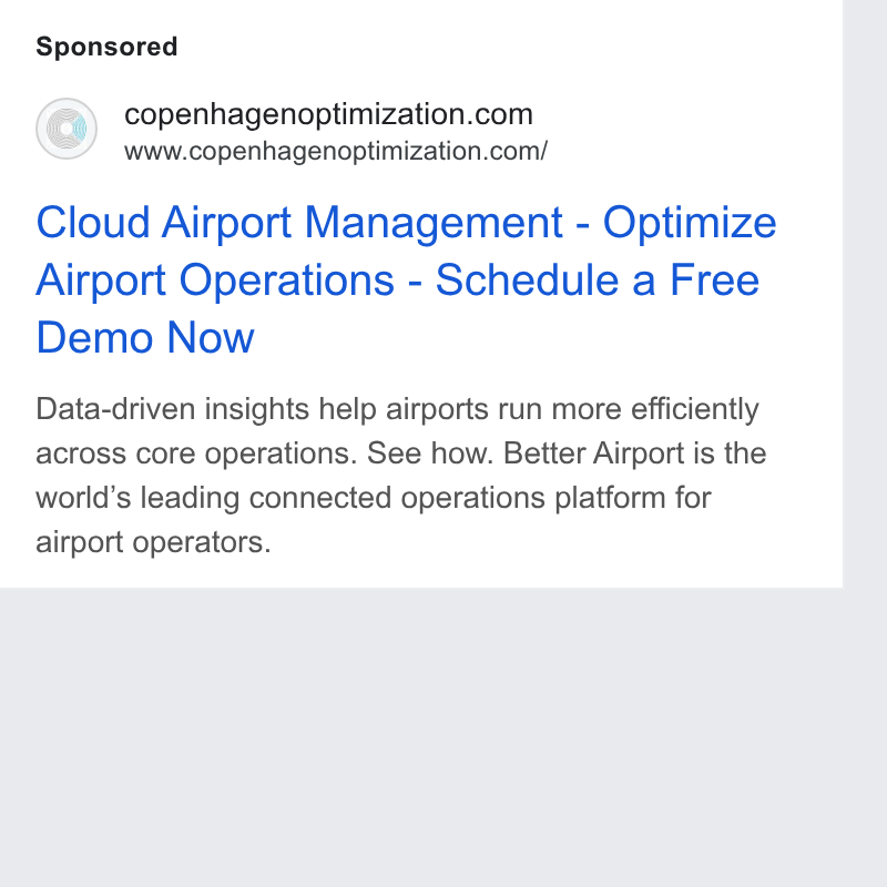 Copenhagen Optimization ad on Google Ads: www.copenhagenoptimization.com/ Cloud Airport Management - Optimize Airport Operations - Schedule a Free Demo Now Data-driven insights help airports run more efficiently across core operations. See how. Better Airport is the world’s leading connected operations platform for airport operators.