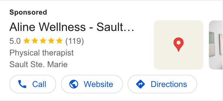 Mindbody ad on Google Ads: Aline Wellness - Sault... Physical therapist Sault Ste. Marie